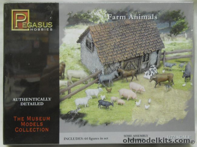 Pegasus 1/72 Farm Animals Oxen / Donkeys / Cows / Doves / Turkeys / Pigs / Piglets / Sheep / Goats / Dogs, 7052 plastic model kit